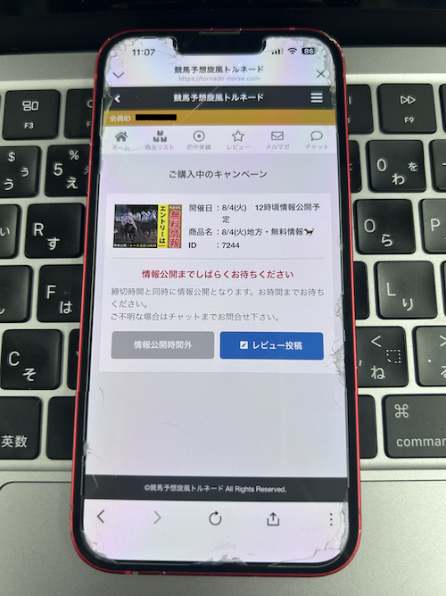 競馬予想旋風トルネードの無料予想の確認方法