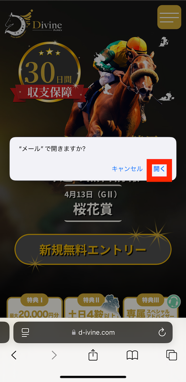ディバインへの登録〜無料予想受け取りまでのSTEP②