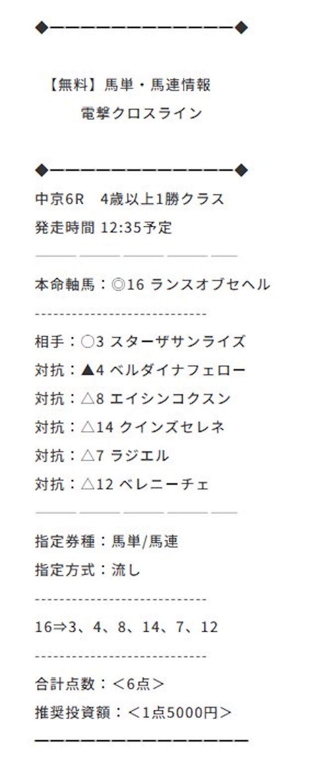逆転の週末の無料予想 2025年3月23日中京6Rの買い目