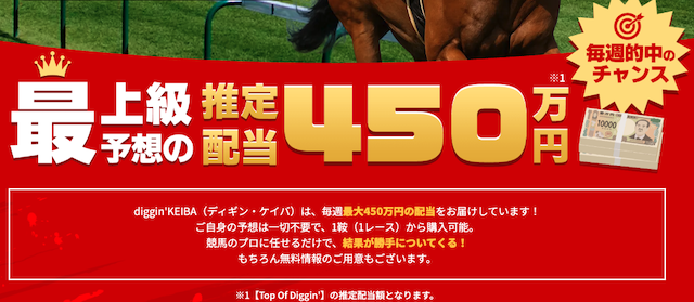 ディギン競馬の特徴①最高額プランの推定配当450万円！？