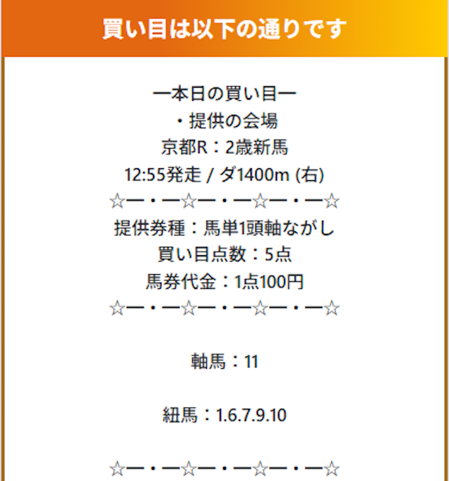 新しい競馬のカタチの無料予想 2025年11月22日の京都6Rの買い目