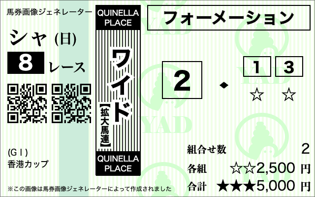 香港カップ2025　ビビットAIによるワイドの買い目［②-①③］