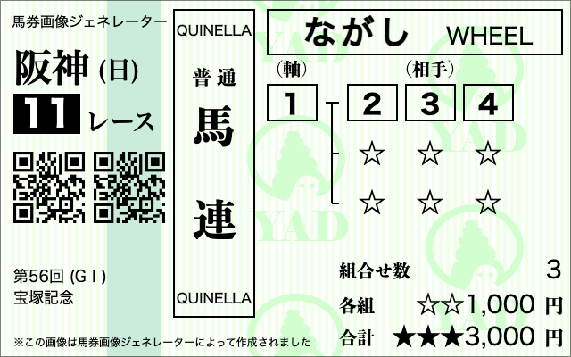 馬連3点の馬券画像