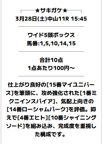 サキガケの無料予想20260328