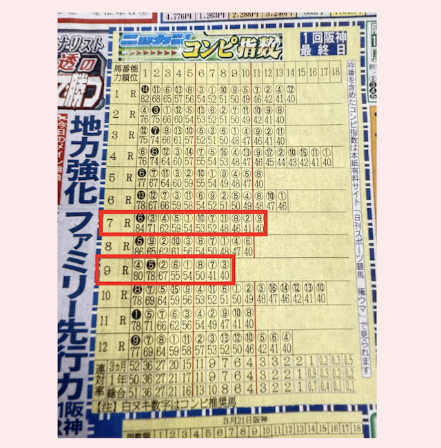 日刊スポーツのコンピ指数確認