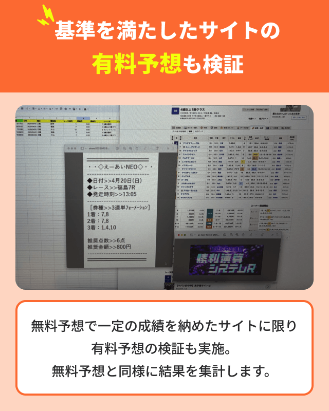 競馬予想サイトの検証STEP④基準を満たしたサイトの有料予想も検証！（無料予想と同様に結果を集計します。）